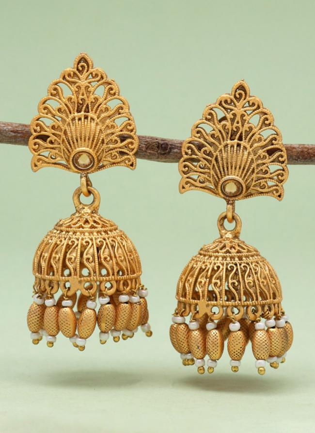   Wedding Wear  Golden Color Rajwadi Matte Gold Earrings